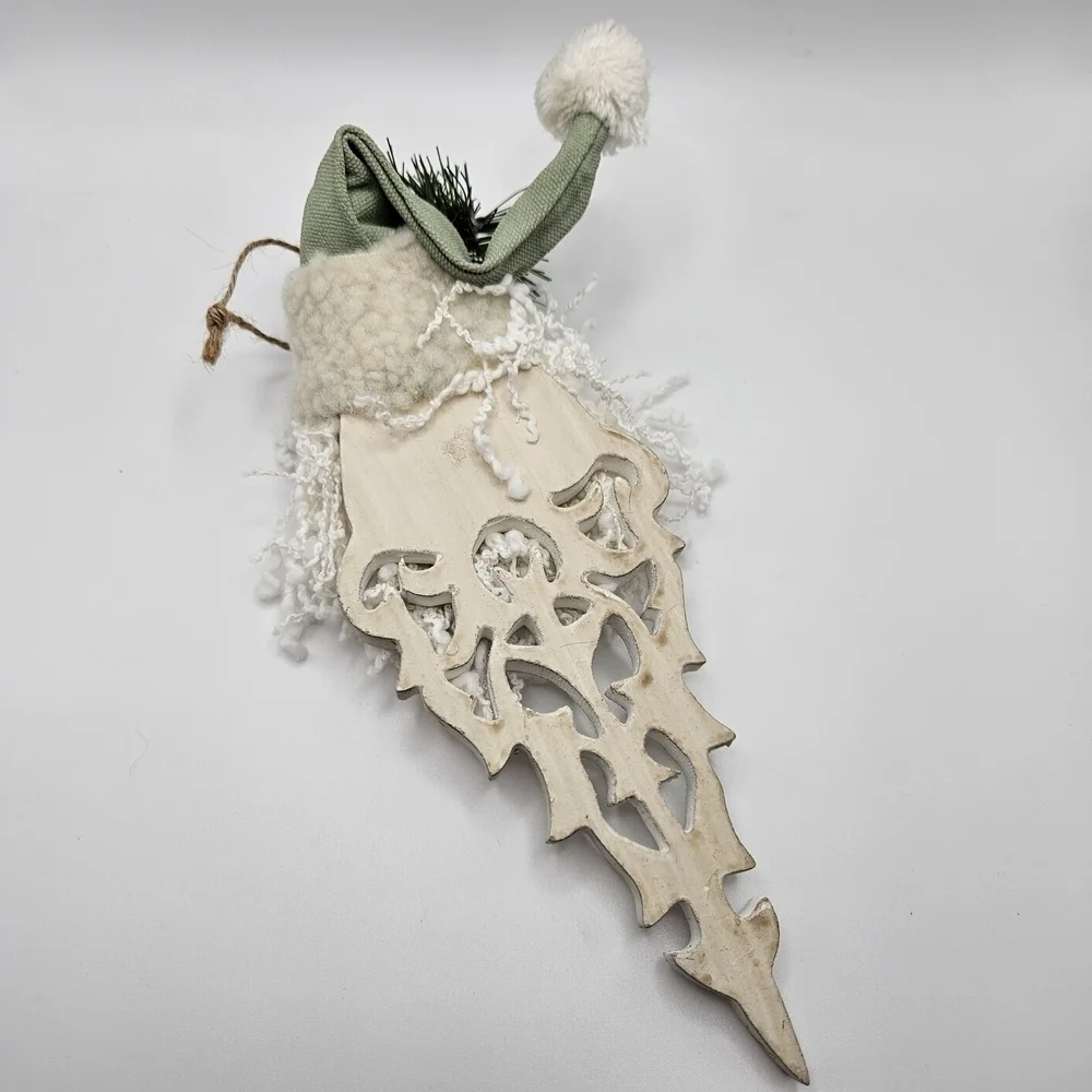 Rustic Charming Santa Claus White and Green Christmas Wall Hanging Ornament